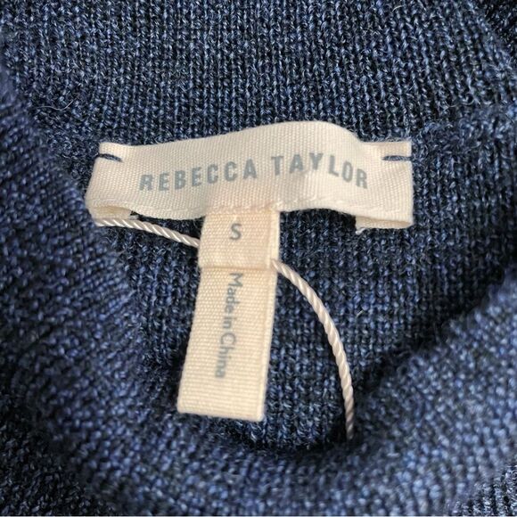 NWT Rebecca Taylor Size Small Merino Wool Mockneck Pullover Navy Blue & Black - Picture 9 of 12